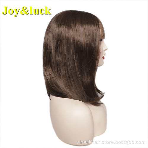 Wholesale Prices Ladies Wig for Women Shoulder Length With Bangs Party Brown Wig Natural Straight Short Bob Synthetic Wigs